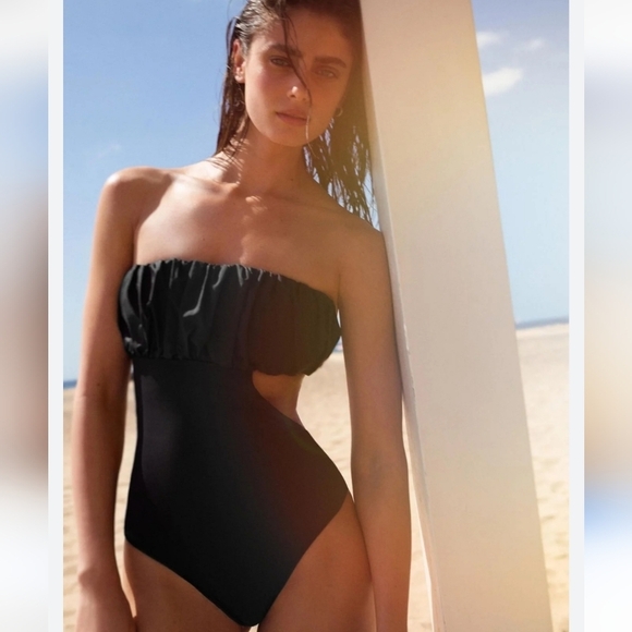Zara Other - NWT Zara Swimsuit One Piece Strapless  In Black Size XL